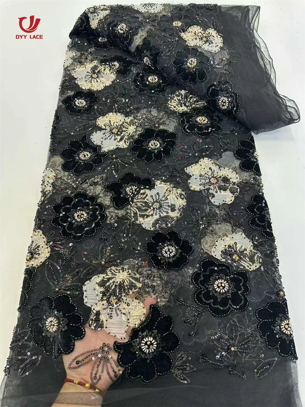 

2025 African Nigerian 3D Flower Fabric High Quality with Sequins Groom Embroidery French Lace Fabric for Wedding Party