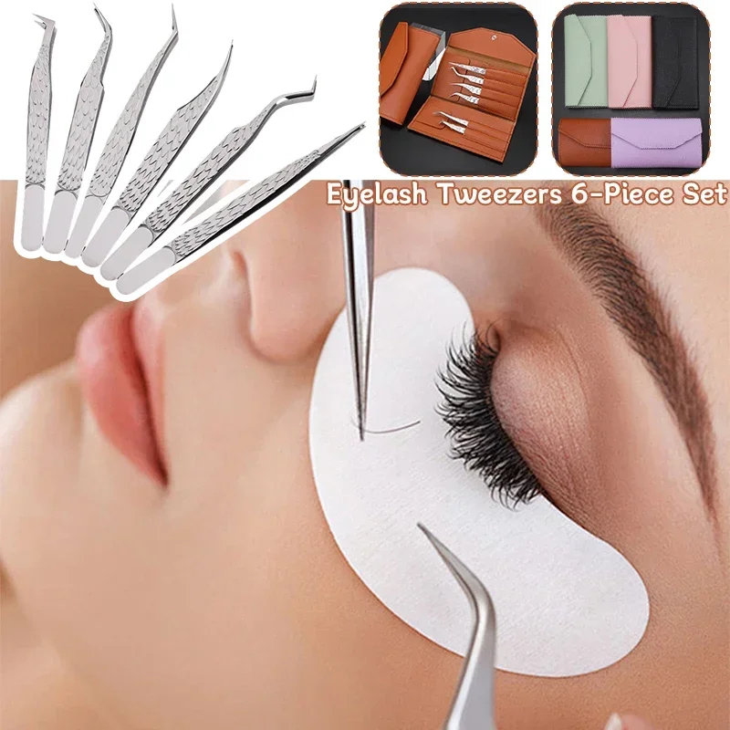 6-teiliges hochpräzises Pinzetten-Set für falsche Wimpern für Anfänger, gefälschte Wimpernverlängerung, individuelles gebogenes Streifen-Nagelkunst-Make-up-Werkzeug