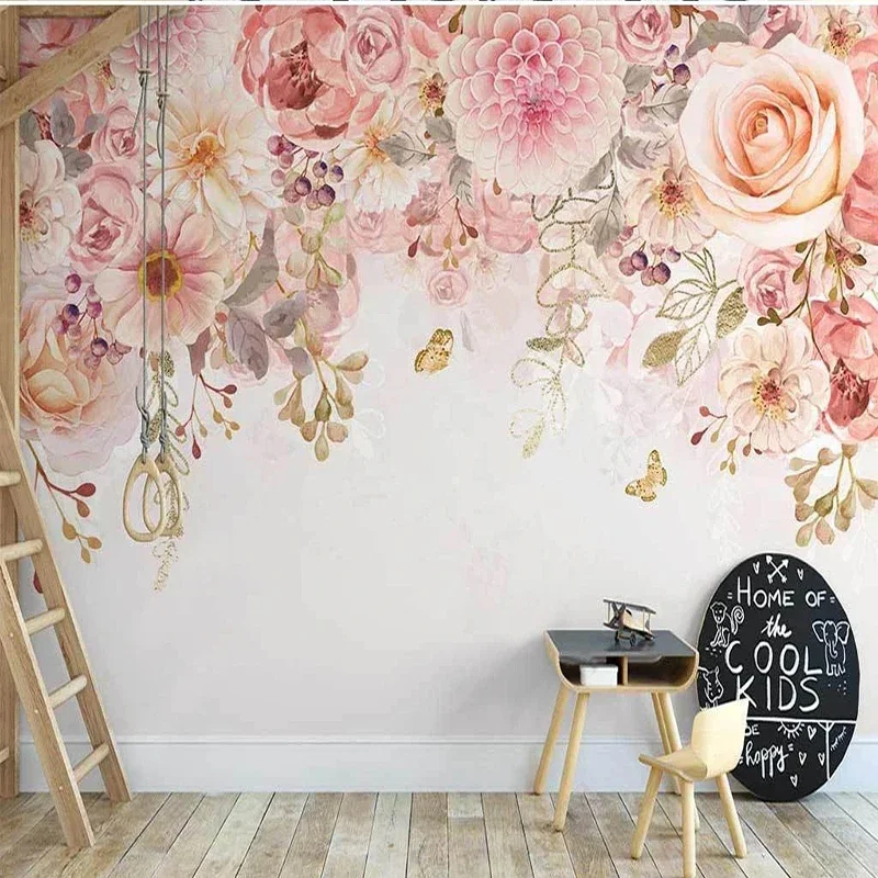 

Custom Wall Cloth Nordic Ins Pastoral Romantic Flower Vine Mural Living Room Background Wall Covering Home Waterproof Wallpaper