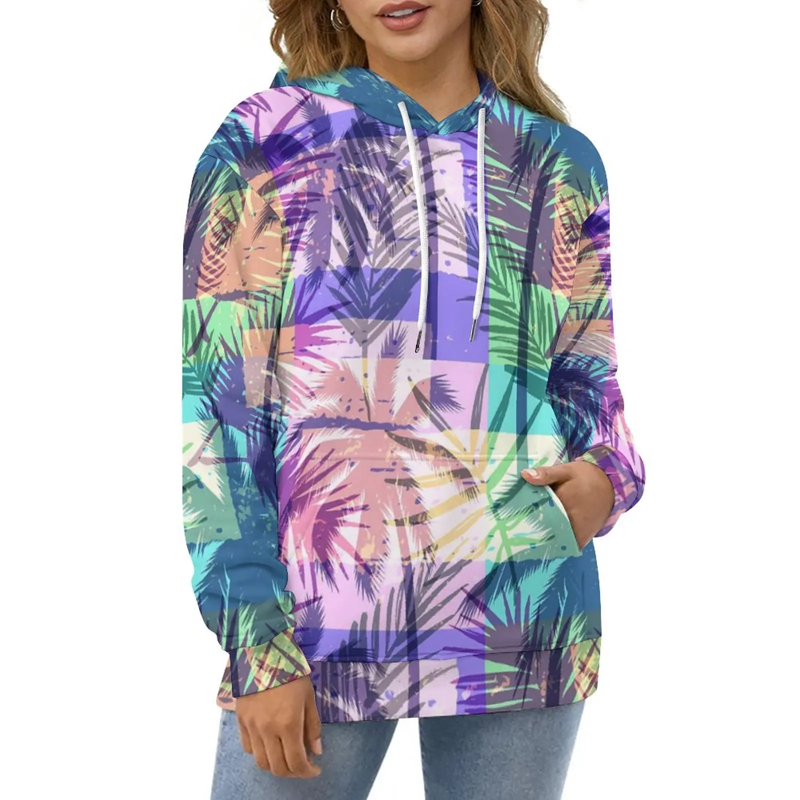 Palm Trees Hoodies Colorful Print Harajuku Casual Pullover Hoodie Long Sleeve Elegant Design Sweatshirts Big Size