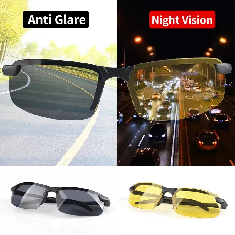 Night Vision Glasses Men Anti-Glare Driving Half Frame Sunglasses for Driver Outdoor Sport Goggles Women Day and Night Eyewear