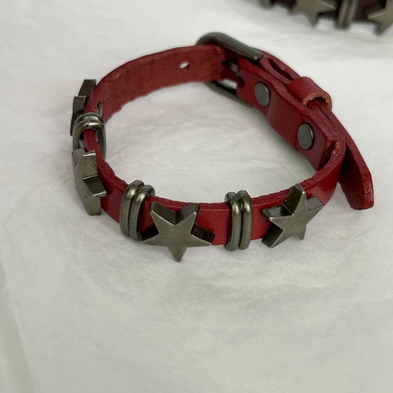 E0BF Goth Vintage Star Leather Alloy Bracelets For Women Men Gothic Retro Couple Bracelet Rock Party Jewelry Accessory-Decor image 4