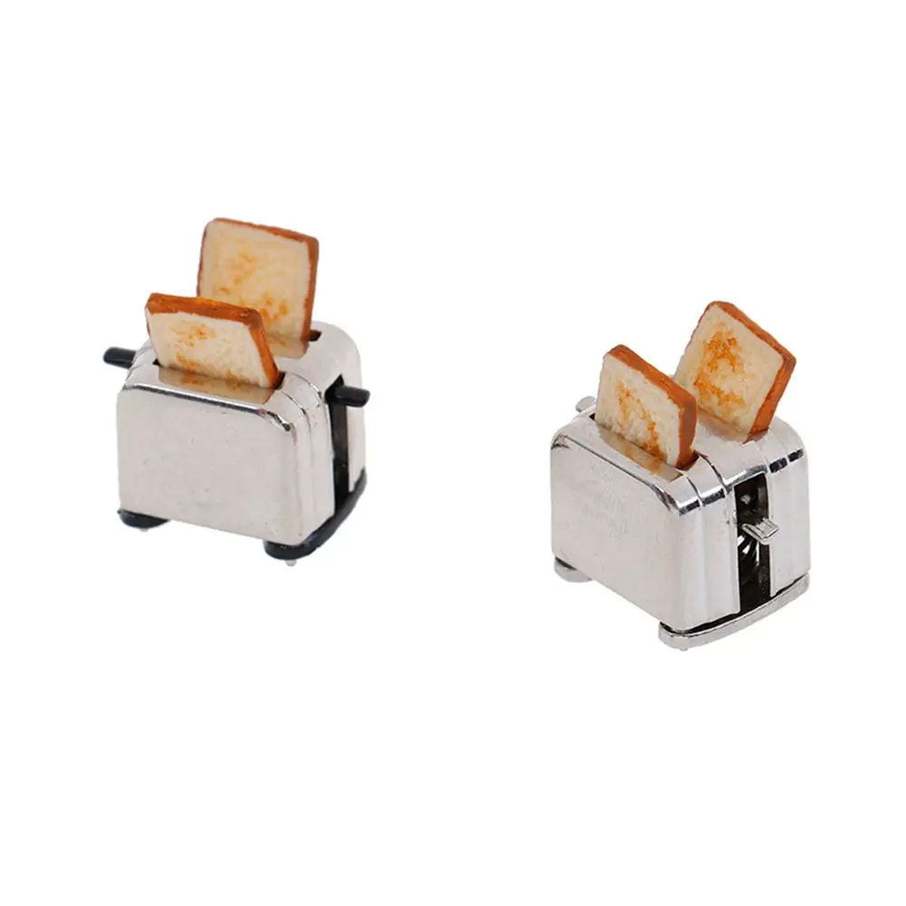 จําลองอาหารตกแต่งตุ๊กตาเล่นตุ๊กตาอุปกรณ์เสริม Miniature เครื่องปิ้งขนมปัง 2PCS ขนมปังเครื่องปิ้งขนมปัง