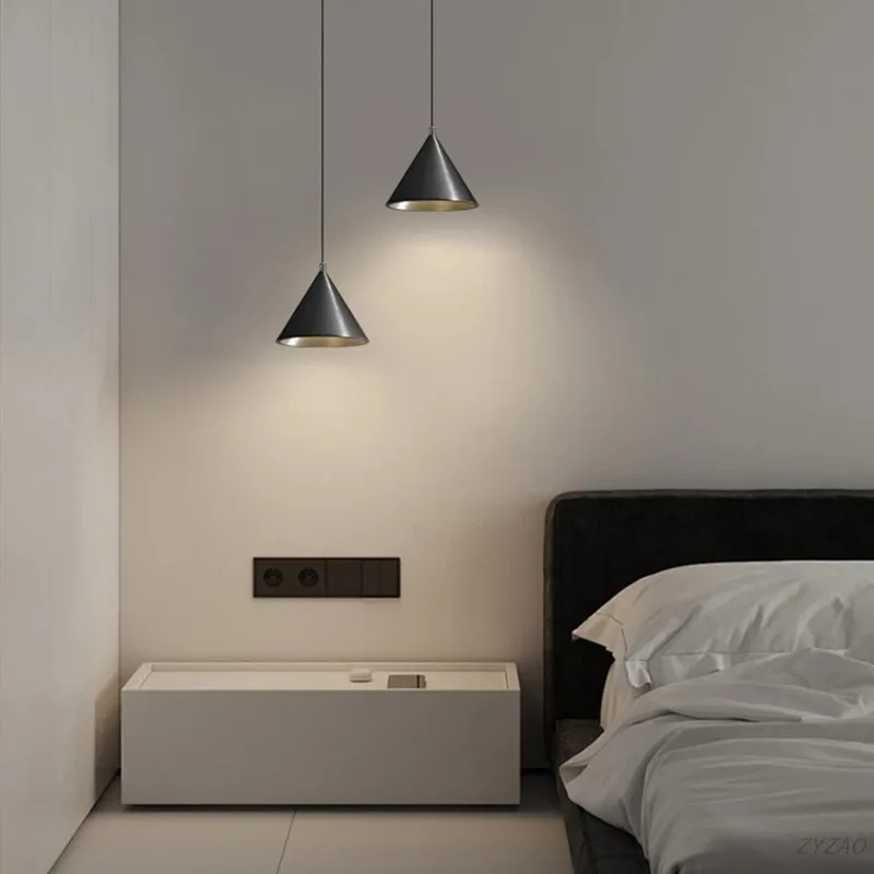 

Современный подвесной светильник с конусовой геометрией, скандинавский черный, серебристый, алюминиевый, обеденный бар, кухонный остров, подвесной светильник, прикроватный светильник для спальни