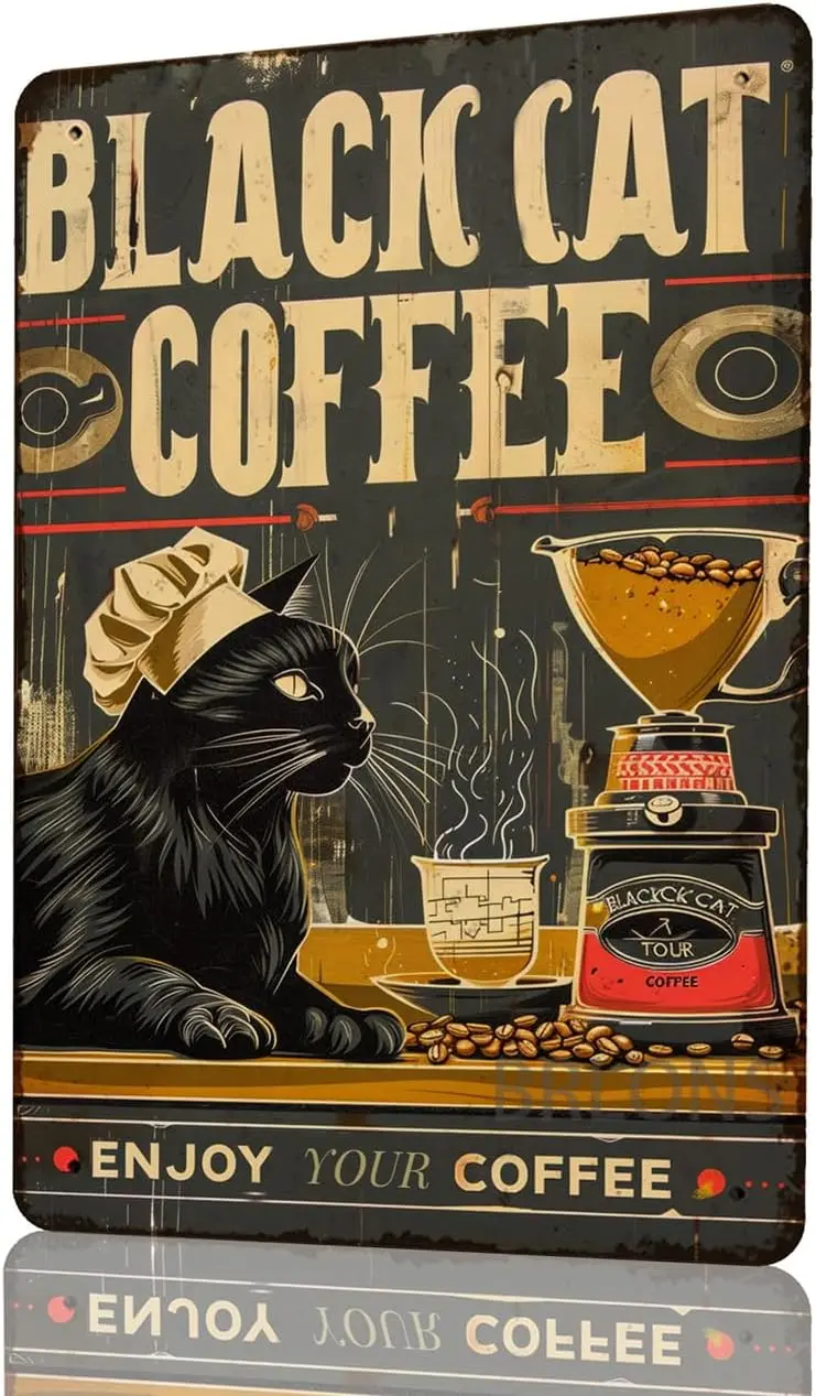 

Металлическая табличка Black Cat Coffee Co, алюминиевая винтажная ретро-табличка для декора стен дома, бара, офиса, улицы