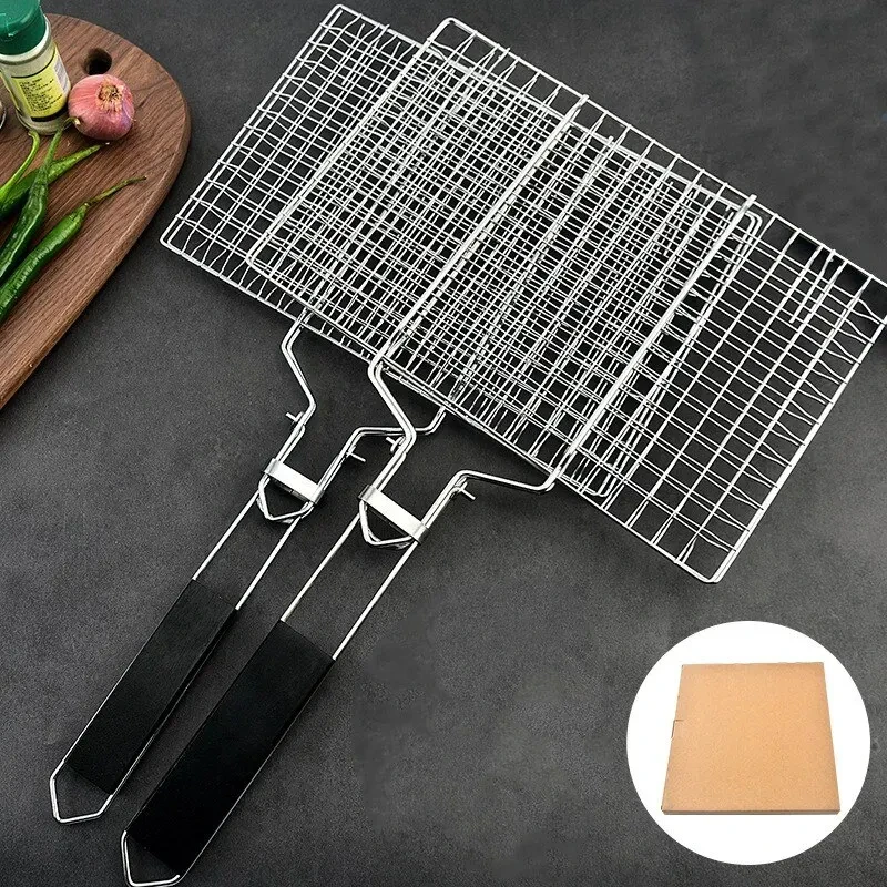 Stainless Steel Folding Grilling Basket Large Grill Basket with Removable Handle Accessories BBQ Grilling