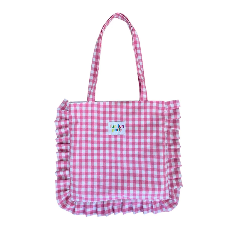 Sweet Plaid Ladies Shoulder Bag Fashion Ruffle Cute Women\'s Handbag Simple Casual Travel Female Armpit Shopping Bags Tote Purse