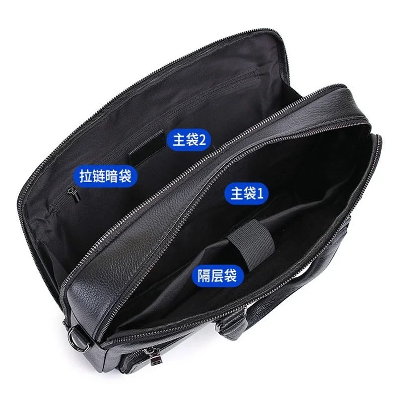 2024 New Laptop Bags Cow Genuine Real Leather Men's Briefcase Luxury Brand Male Handbags Men Messenger 14 Inch Computer Bag