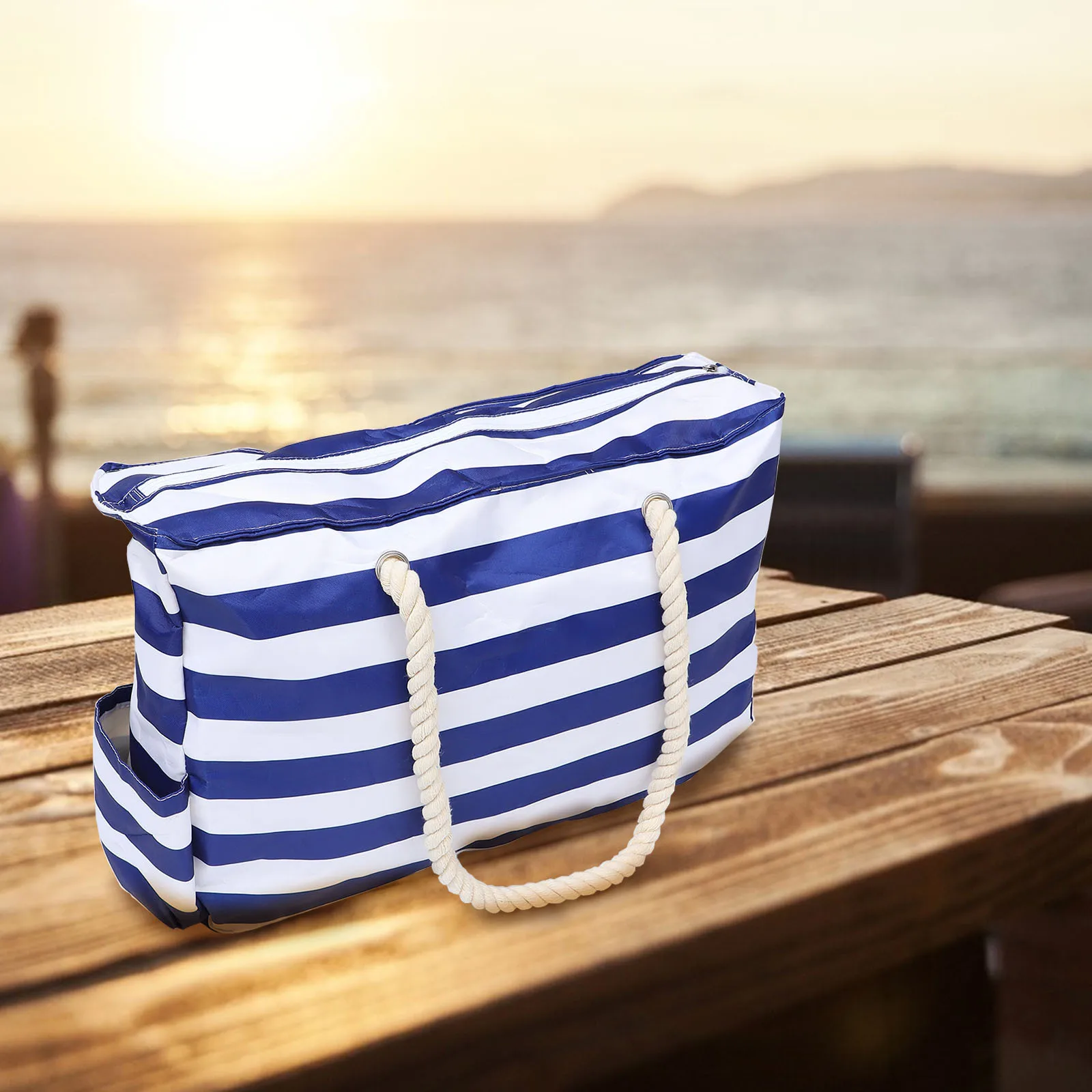 

1 шт. водонепроницаемая пляжная сумка, большая холщовая пляжная сумка-тоут для путешествий на открытом воздухе, покупок, пикника, йоги, тренажерного зала, синяя уличная сумка