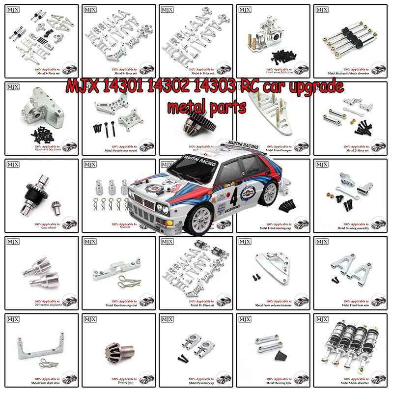 Peças de metal de alumínio para atualização de carro MJX série 14301, 14302, 14303 RC, braço oscilante, pára-choques, eixo de transmissão, peças de engrenagem.