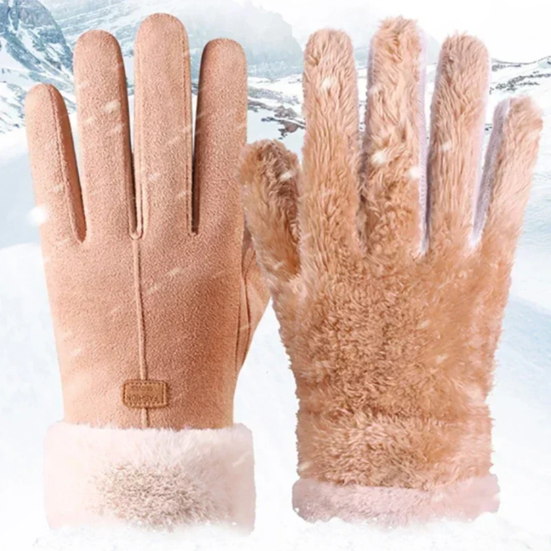 Guantes de moda para mujer, manoplas cálidas peludas y bonitas para otoño e invierno, manoplas con dedos completos para mujer, guantes deportivos para exteriores para mujer con pantalla táctil