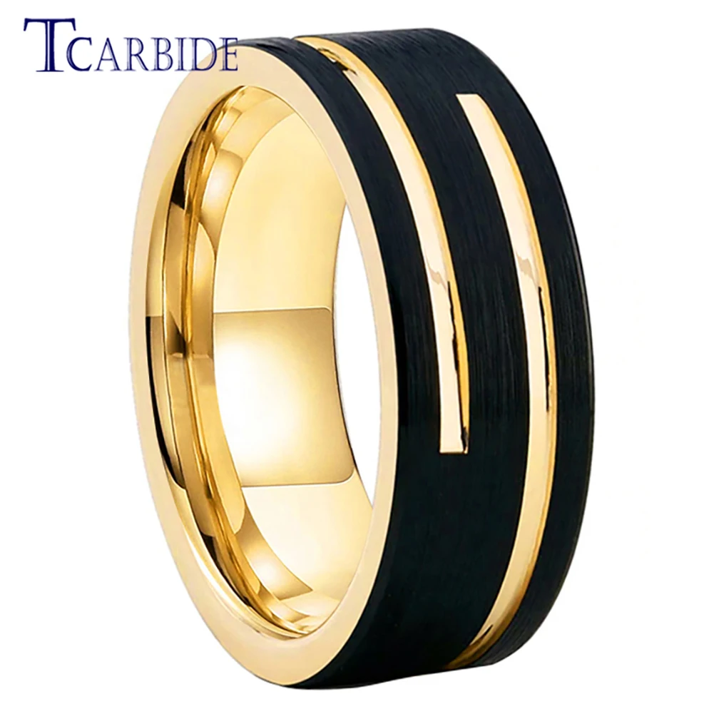 

TCarbide 8MM Men Women Wedding Band Two Tone Tungsten Carbide Ring Pipe Cut Brushed Finish Comfort Fit