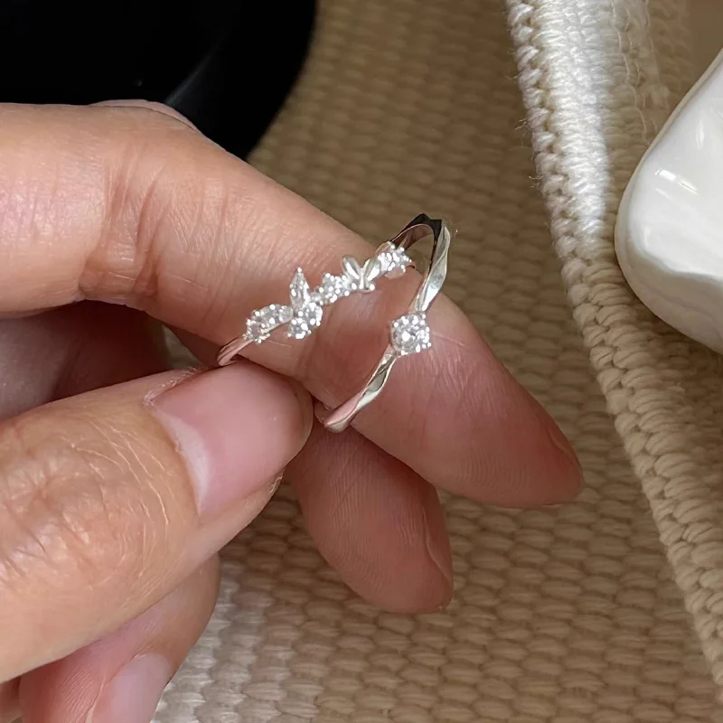 PANJBJ 925 Sterling Silve Butterfly Extreme Ring for Women Girl Gift Zircon Korean Simplicity Adjustable Jewelry Dropshipping