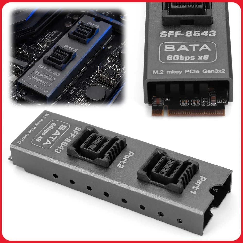 for M.2 to Dual SFF-8643 Mini SAS HD SATA 6Gbps 8-Port Hard Disk Expansion Card Aluminum PCB for Desktop Server NAS PC