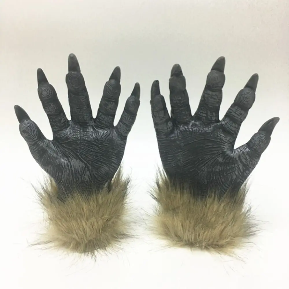

Funny Latex Halloween Werewolf Gloves Rubber Artificial Hair Wolf Head Vivid Halloween Costume Halloween