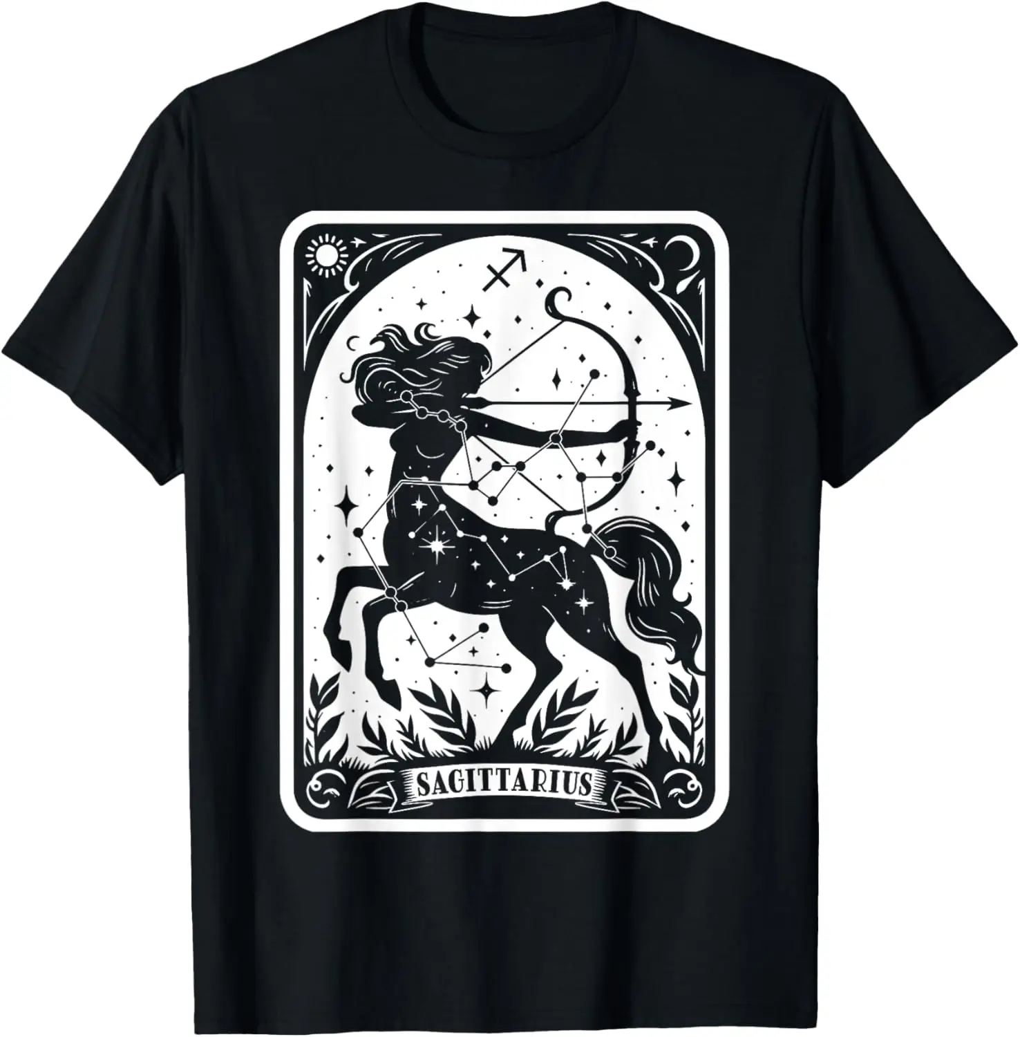 Sagittarius Zodiac Centaur Astrology Sign Vintage Tarot Card T-Shirt 100% Cotton Trendy Y2K Short-Sleeve Tee-Soft, Quick-Drying,