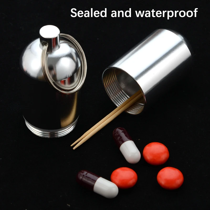 

1pc Waterproof Aluminum Toothpick Box Pill Case Travel Outdoor Camping Mini Keyring Pendant Medicine Container Keychain S/M/L