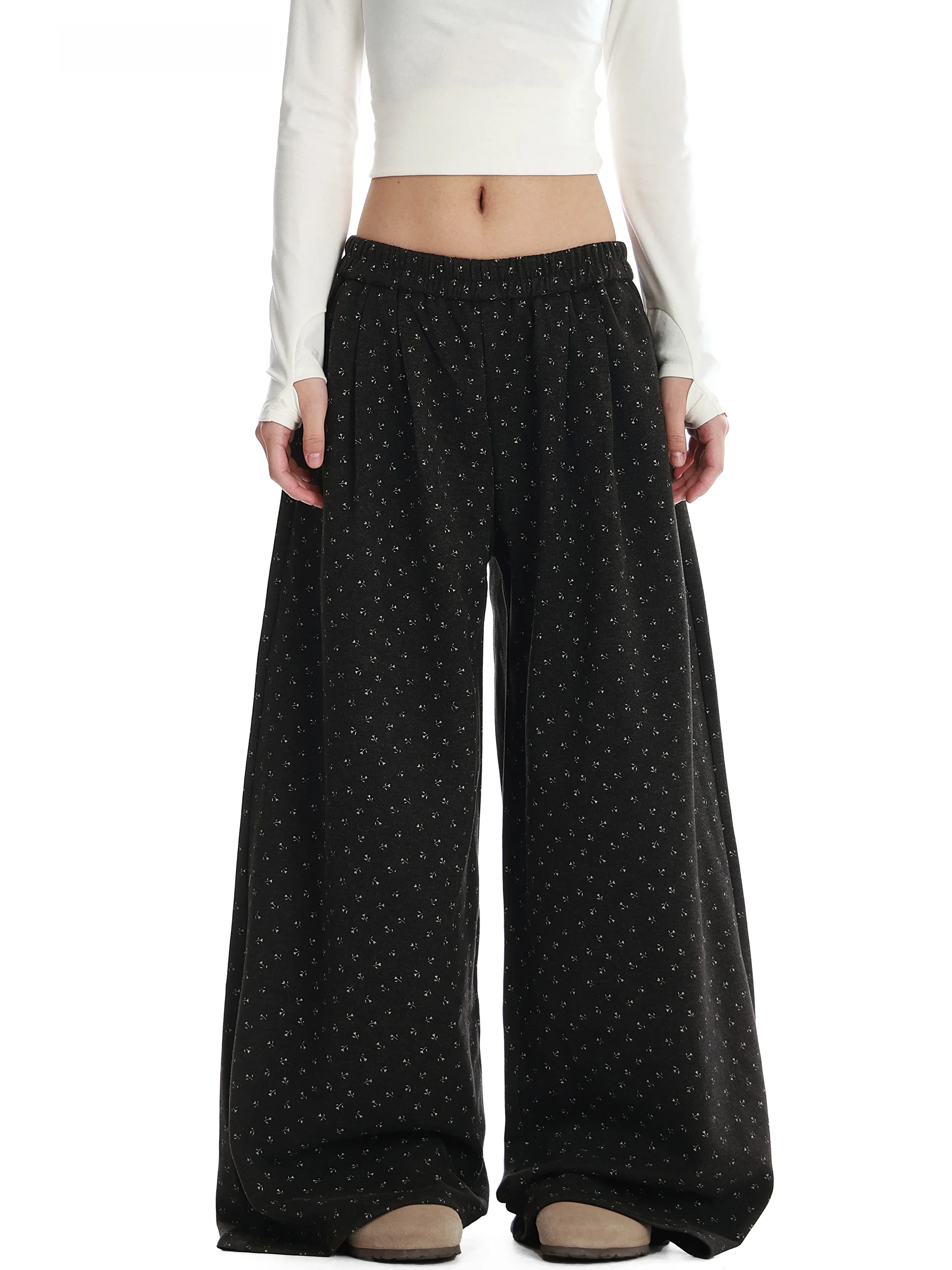 

Thiened повседневные брюки женские осенне-зимние свободные прямые широкие брюки для прогулок с цветочным принтом удобная мягкая ткань