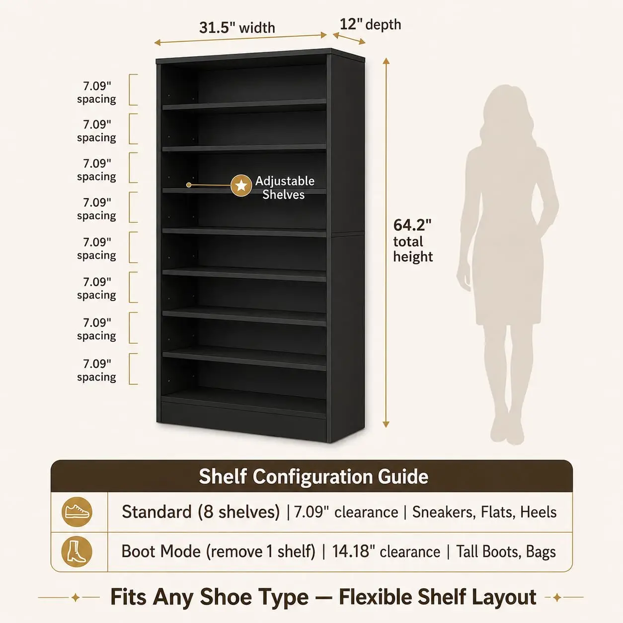 Tall Shoe Storage Cabinet & Entryway, 2 Pack, Black, Customized