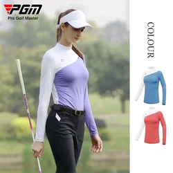 PGM Odzież golfowa Damskie koszule z długim rękawem dla kobiet Ciepłe koszule golfowe Slim Fit Damskie patchworkowe elastyczne topy sportowe