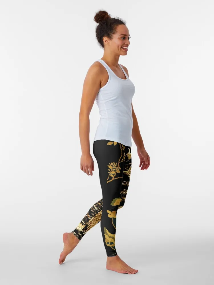 GOLD DRAGON IN BLACK,Egret,Lotus,Green GoldFloral Leggings Women pants Women\'s fitness leggings