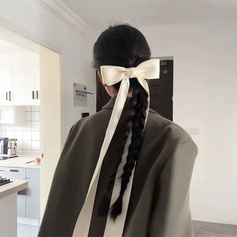 Süße Haarspange mit Schleifenband für Mädchen, romantischer, modischer Haarschmuck im französischen Stil, Haarspangen für Damen, niedliche Haaraccessoires. – Detail 5