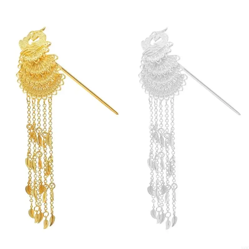 L5YC Tassel Hair Chopsticks Chinese Hair Sticks Buns Thai Hair Pin Peacork Hair Fork