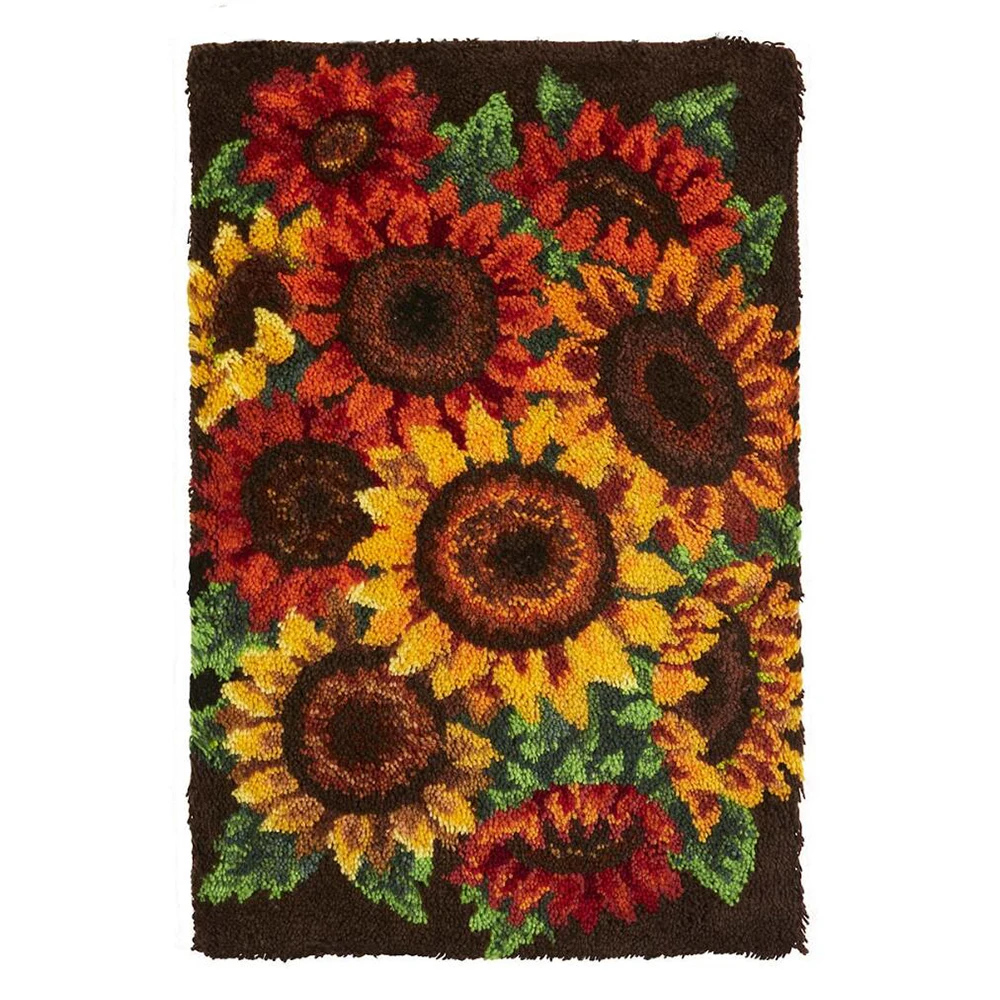 

Sunflower Latch hook rug kits with Preprinted Canvas Pattern Flower Tapestry Grid Cloth Crafts for adult Carpet embroidery set