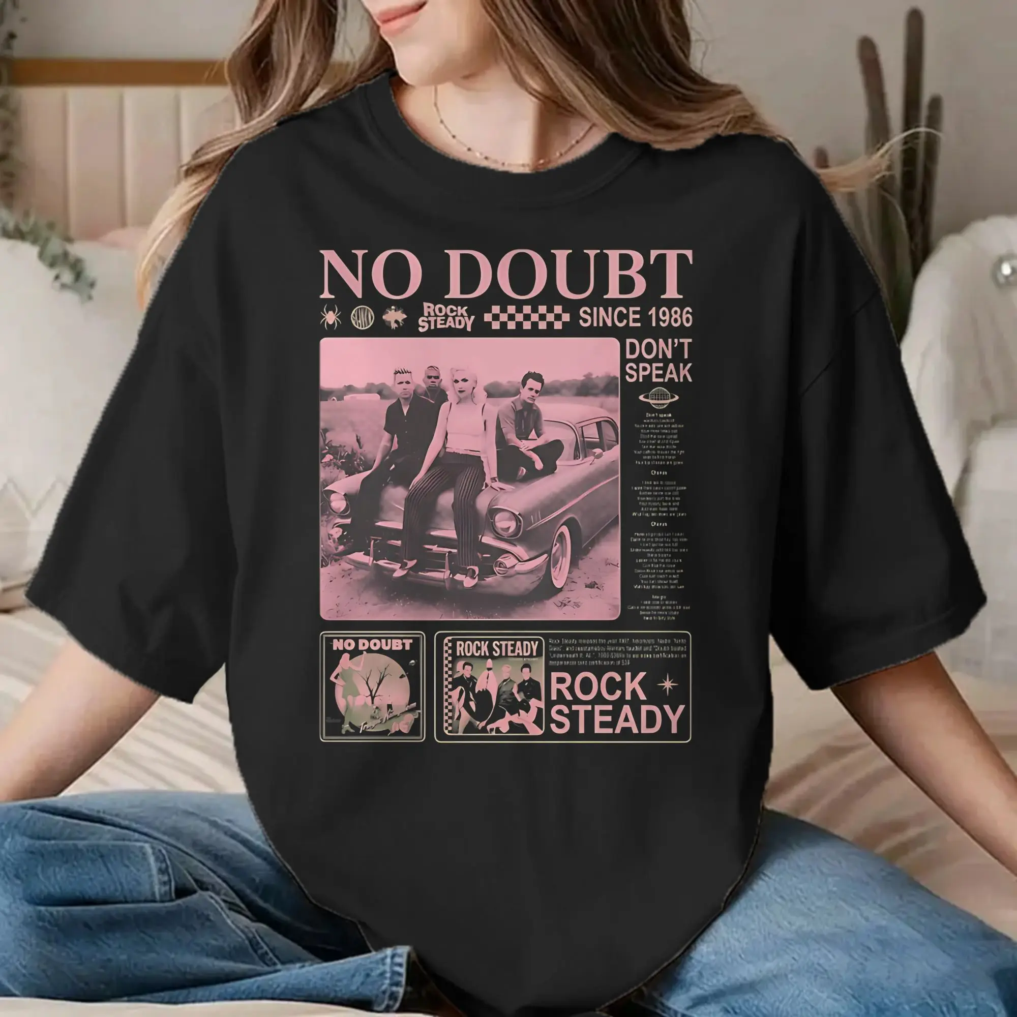 Retro No Doubt T Shirt for Men Women Pure Cotton Vintage T-Shirts Don' T Speak Tees Short Sleeve Clothes Plus Size