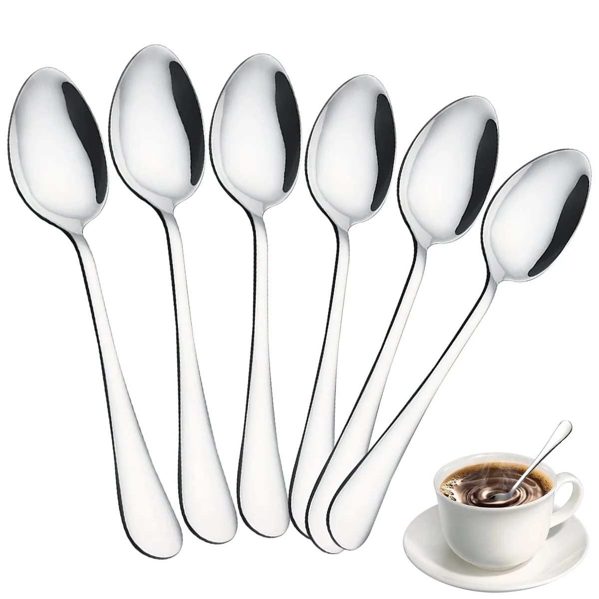 6 Pack Espresso Spoon Set - Length 4.72 in, Stainless Steel 