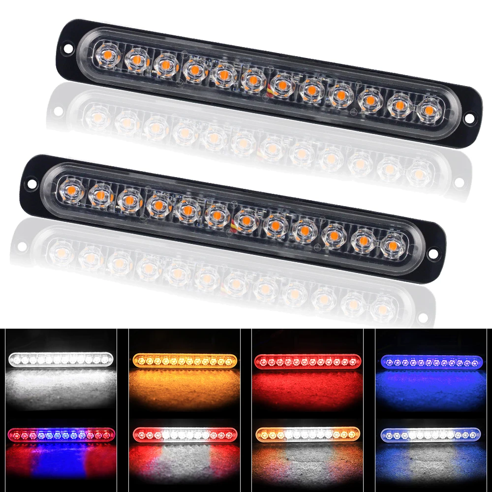 

2/4/10pcs Red Blue Yellow Flash Truck Side Light Ultra-thin Strobe Light 12LED Truck Side Light Warning Light Signal Light