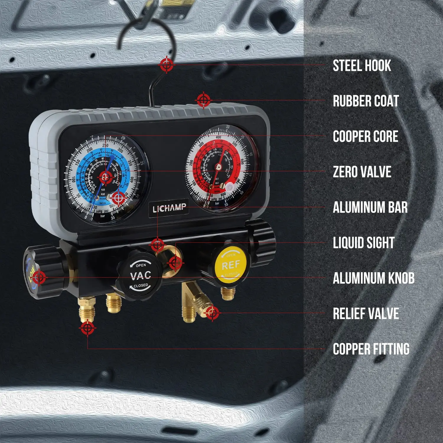 Juego de manómetros de colector de diagnóstico HVAC R410A, AC R134A, Freon R22 R32 410A 134A, con Kit de manguera, aire acondicionado y refrigerador