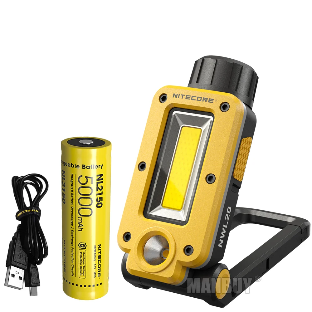 NITECORE NWL20 USB-C Rechargeable Work Light 180° Adjustable Multifunctional Triple Output Floodlight Spotlight + 21700 Battery