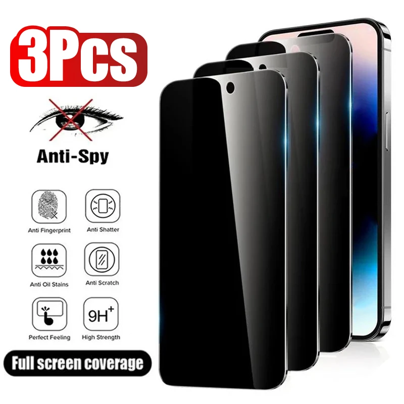 3 Piezas Vidrio Antiespía para iPhone 17 16 15 14 13 12 11 Pro Max Protector de Privacidad para iPhone 13Mini 14Plus 14Pro Vidrio 15 16e