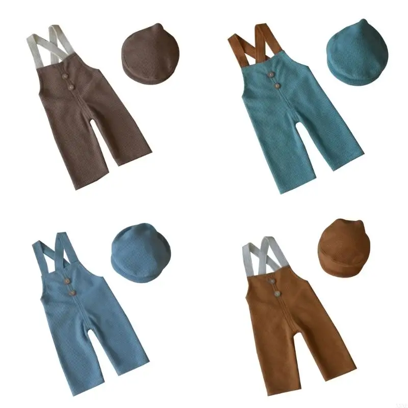 X5XE Newborn Baby Photography Props Hat Pants Overalls Costume Set for Babies