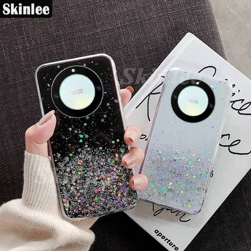 Skinlee Case For Honor Magic5 Lite 4G 5G Glitter Bling Sequins Case Sky Clear With Ring Stars For Honor Magic 5 Lite Cover