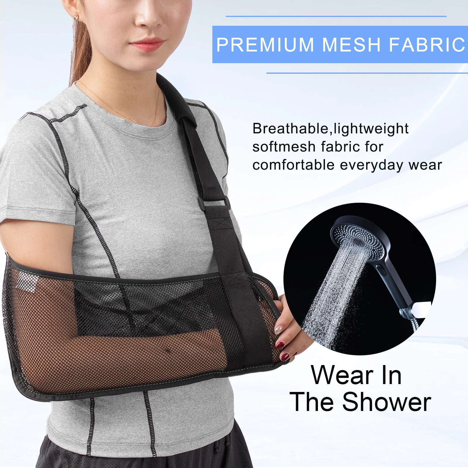 Cool Mesh Arm Sling for Shower, Medical Arm Brace Thumb Support Shoulder Immobilizer for Torn Rotator Cuff Injury for Left&Right