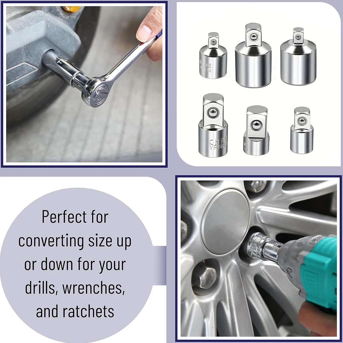 6pcs Ratchet Wrench Socket Converter Sleeve Head Adapter 1/2 \