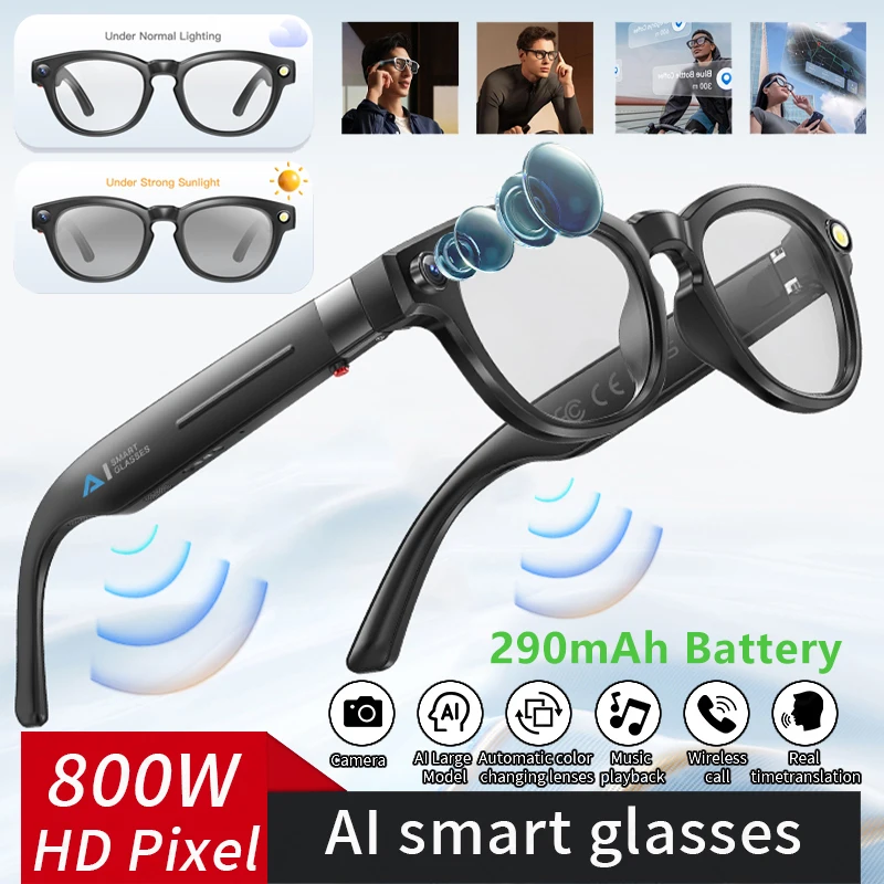 

LIGE AI Smart Glasses 4K HD Camera 32GB Memory BT Call Voice Assistant Translate Touch Control Music Player sunglasses Men Wome