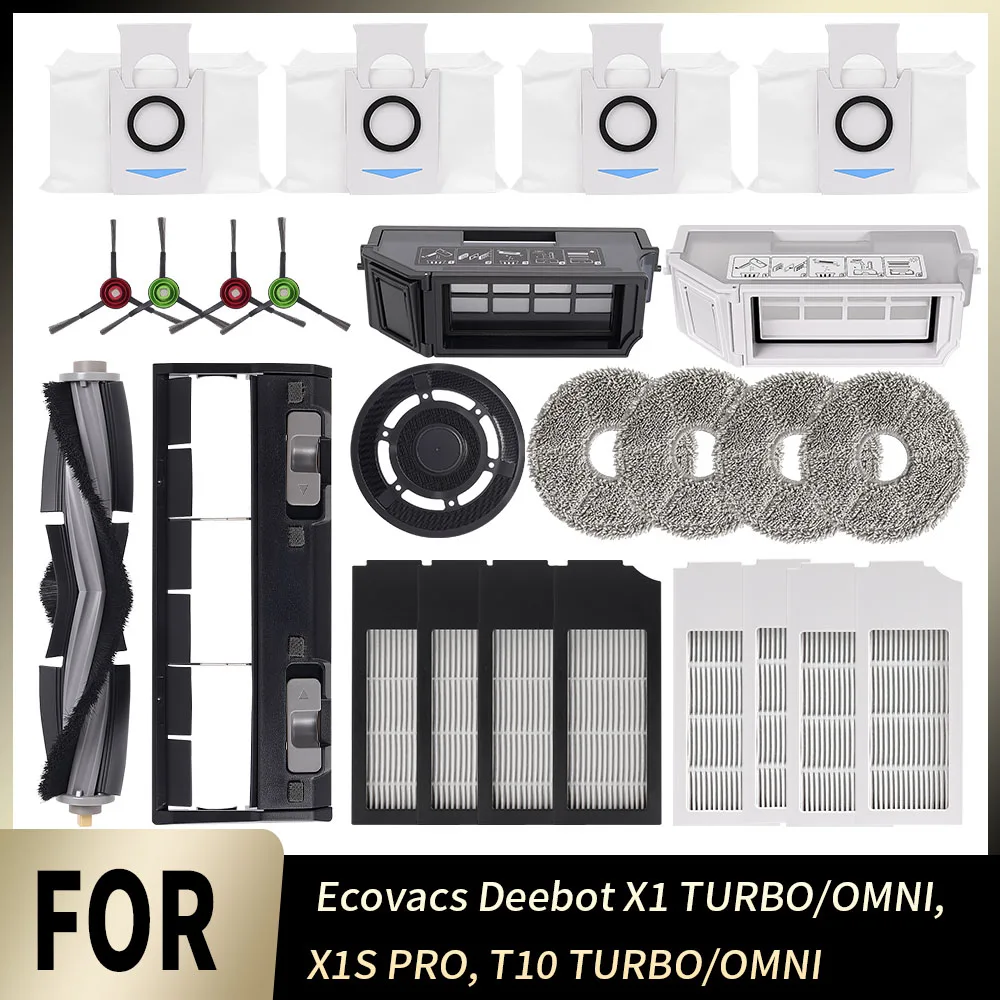 Hauptbürste, Seitenbürste, Staubbehälter, HEPA-Filter, Wischtücher, Staubbeutel, Zubehör für Ecovacs Deebot X1 OMNI/TURBO T10 OMNI/TURBO/X1S PRO