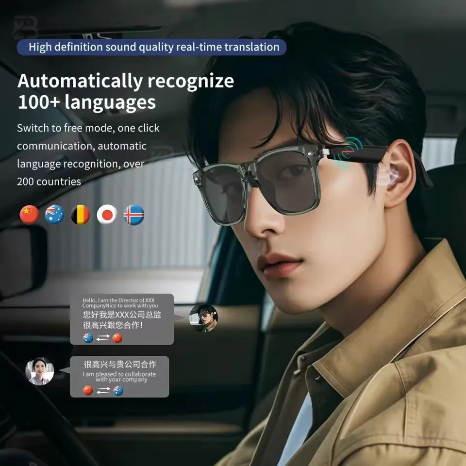 نظارات بلوتوث AI ترجمة ذكية تعمل باللمس 3 في 1 نظارات شمسية خارجية مضادة للضوء الأزرق خفيفة الوزن ومريحة