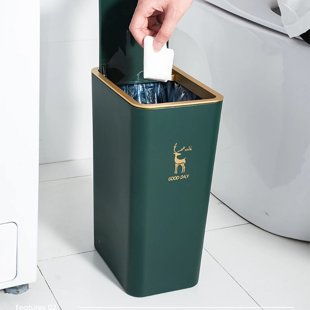 Hand-Open Waste Bin Sturdy And Durable Trash Can For Any Space Wide Application Trash Can With Lid dark green G2381（8L）