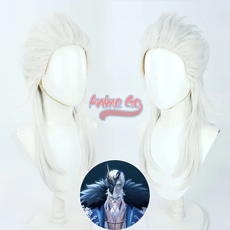 Peluca de Cosplay de Genshin Impact Jester Pierro, accesorio para el cabello de color blanco plateado