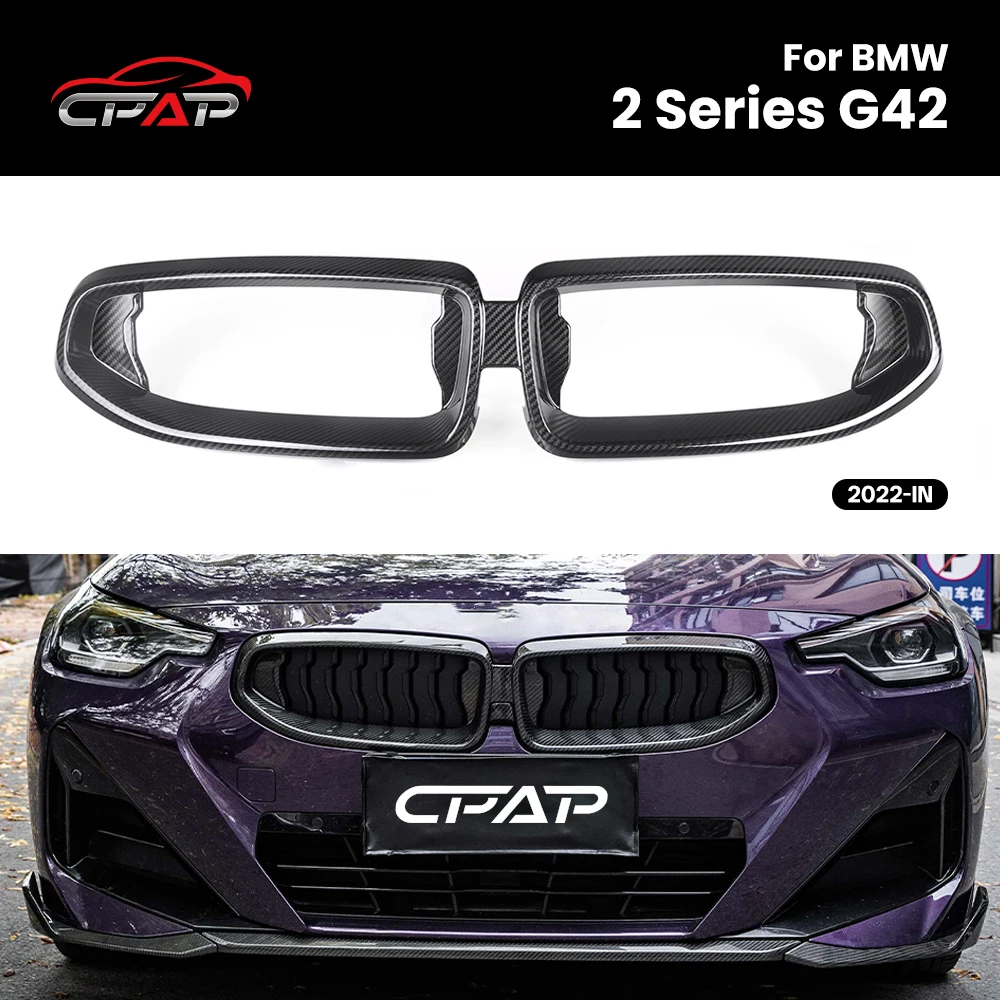 

Real Dry Carbon Fiber Front Grill Bumper Kidney Hood Grille Replacement Accessories For BMW 2 Series G42 Coupe OEM Style 2022-IN