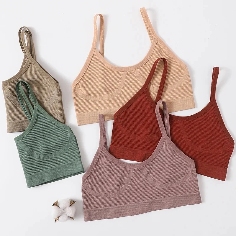 Women U-Neck Thin Strap Ribbed Wireless Bralette Push Up Bras Sport Seamless Underwear Without Pads Sexy Lingerie Crop Top M-XL
