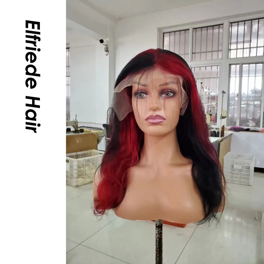 Elfriede #1B Black Red Body Wave Lace Front Wigs for Women 4x4 13X4 13X6 HD Transparent Lace Frontal Wig 100% Human Hair Wigs