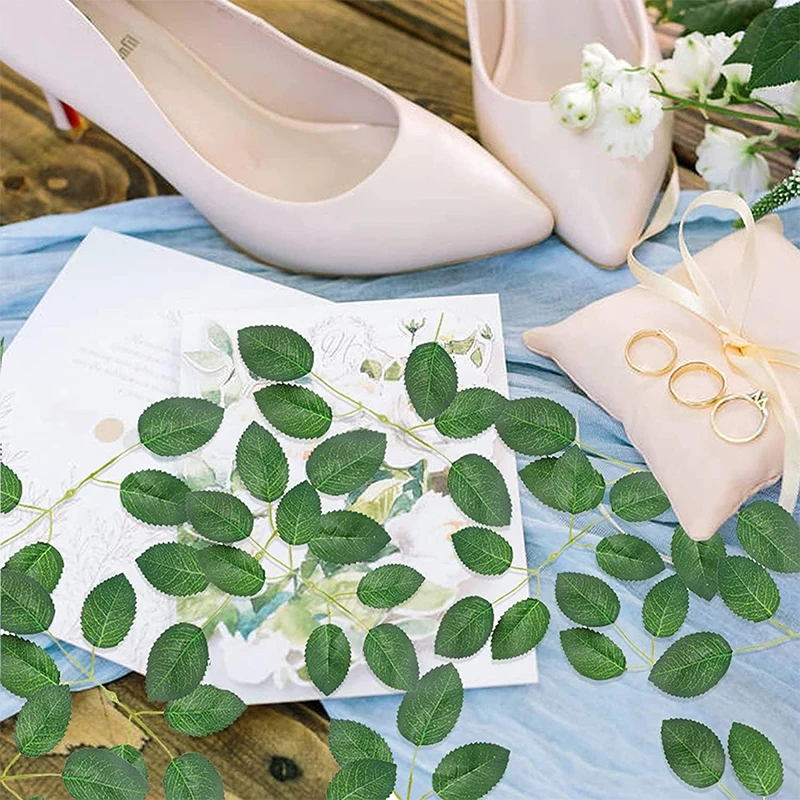 10/20 Stück grüne künstliche Blätter Rosenblätter Dekor für Heimdekoration Garten Hochzeit Braut Dekoration DIY Handwerk Girlande Zubehör – Detail 7