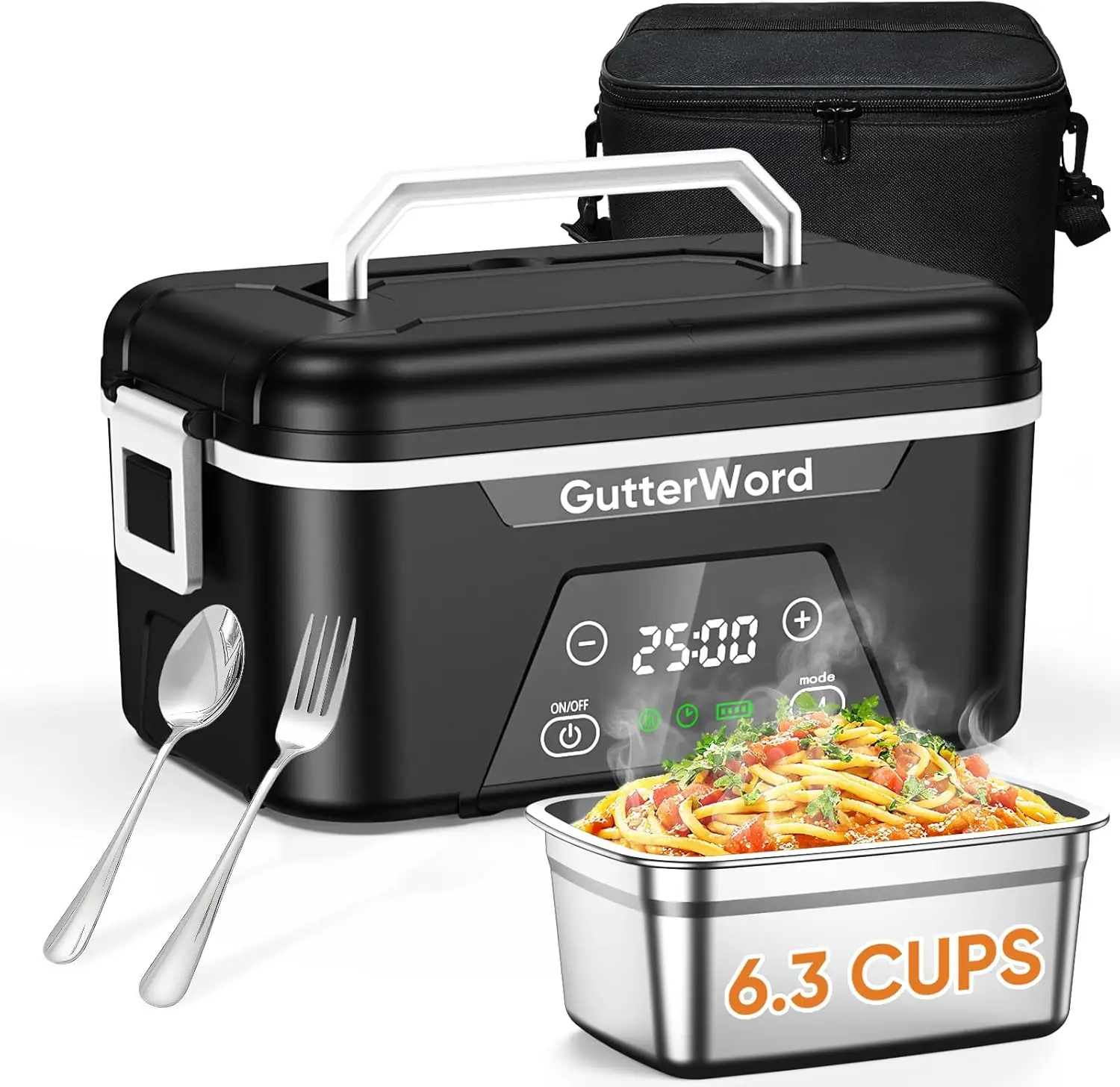 

Portable Electric Lunch Box with Ice Crystal, 6.3 Cups Heated Food Warmer, Rechargeable Battery & Scheduled Heating