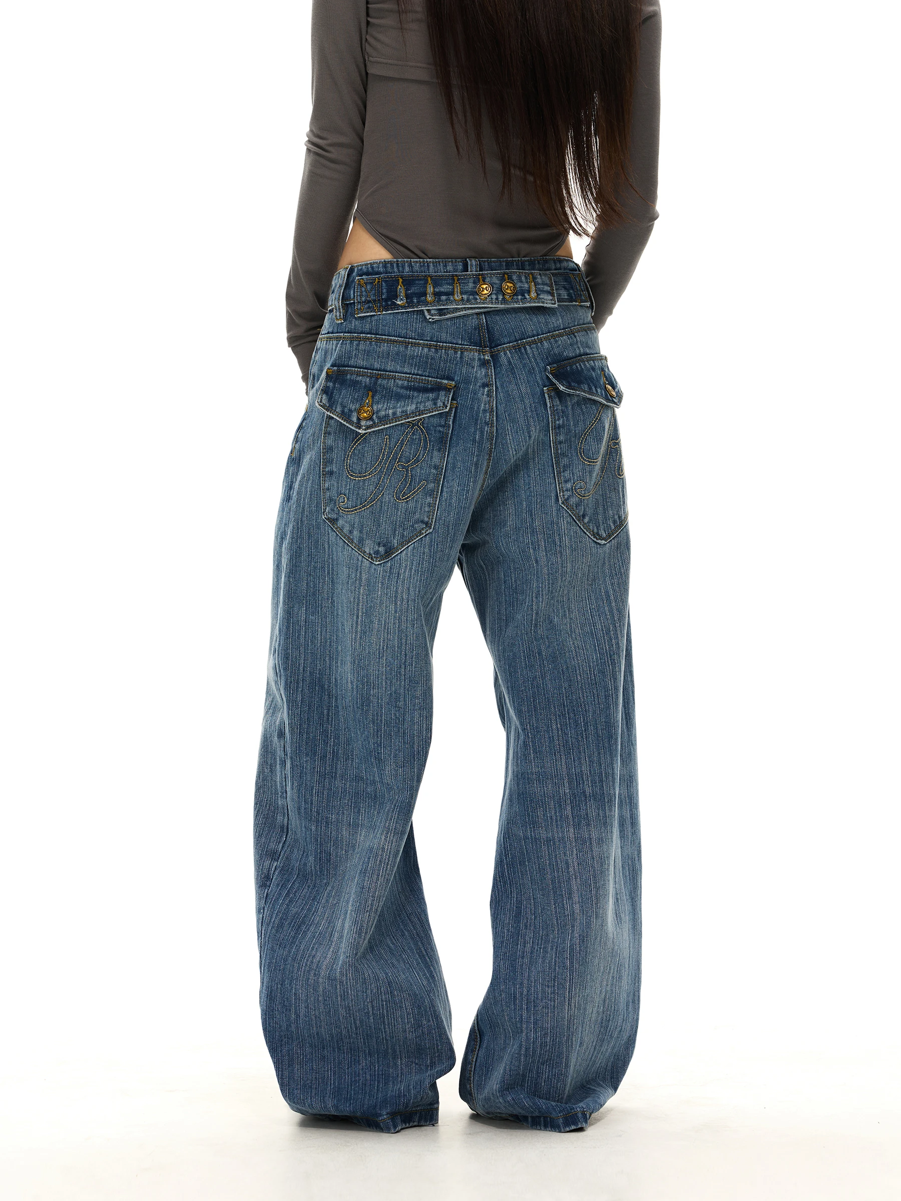 

Wlnext Paris Button Embroidered Bamboo Design Jeans Men Women High Waist Comfortable Breathable Loose Fit All Season Jeans