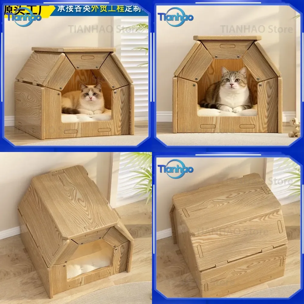 Solid Wood Cat Kennel Universal Storage Table for All Seasons for People and Pets Warm Breathable Cat Furniture